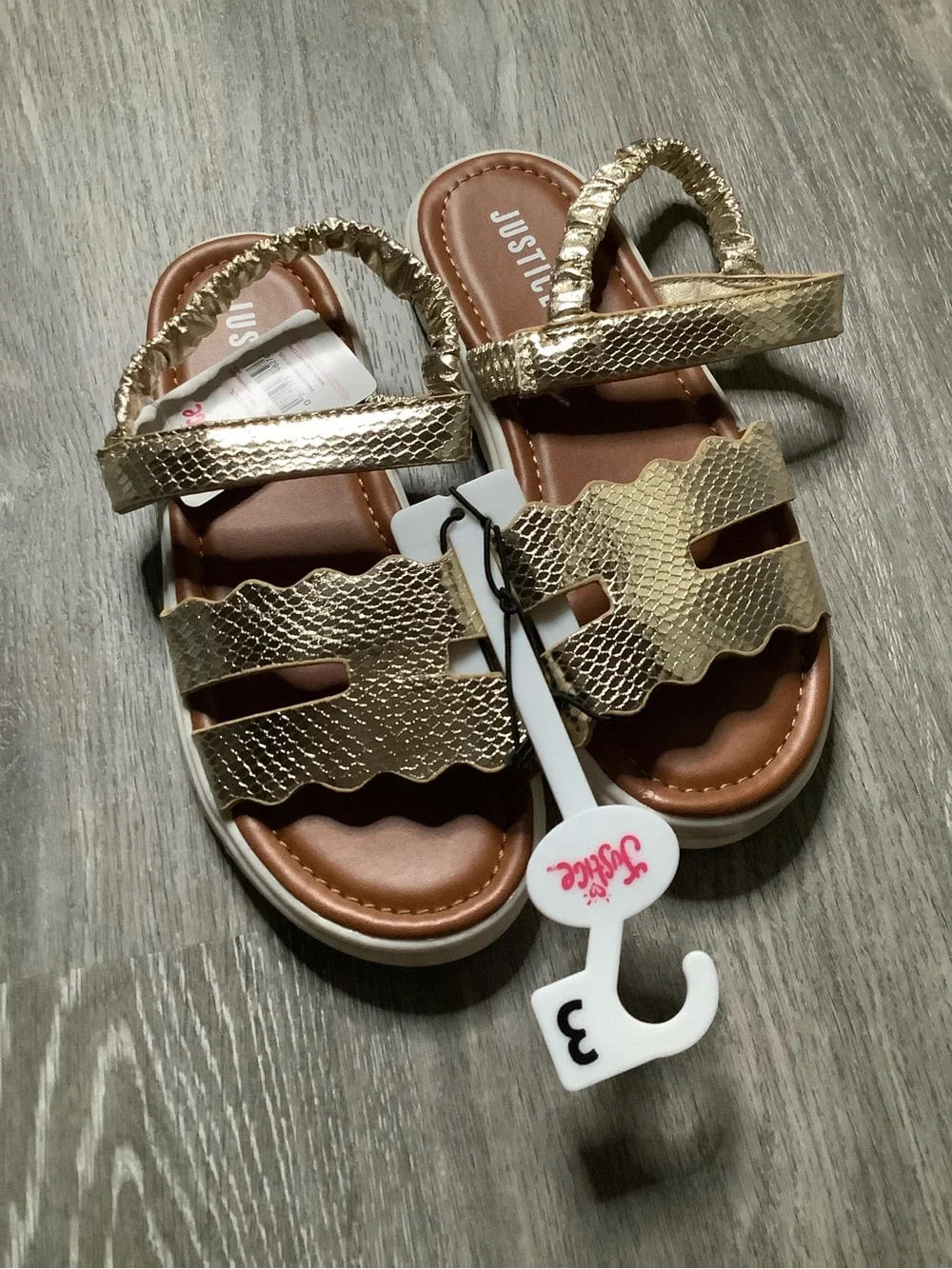 Justice Girls Metallic Gold Scalloped Strap Sandals